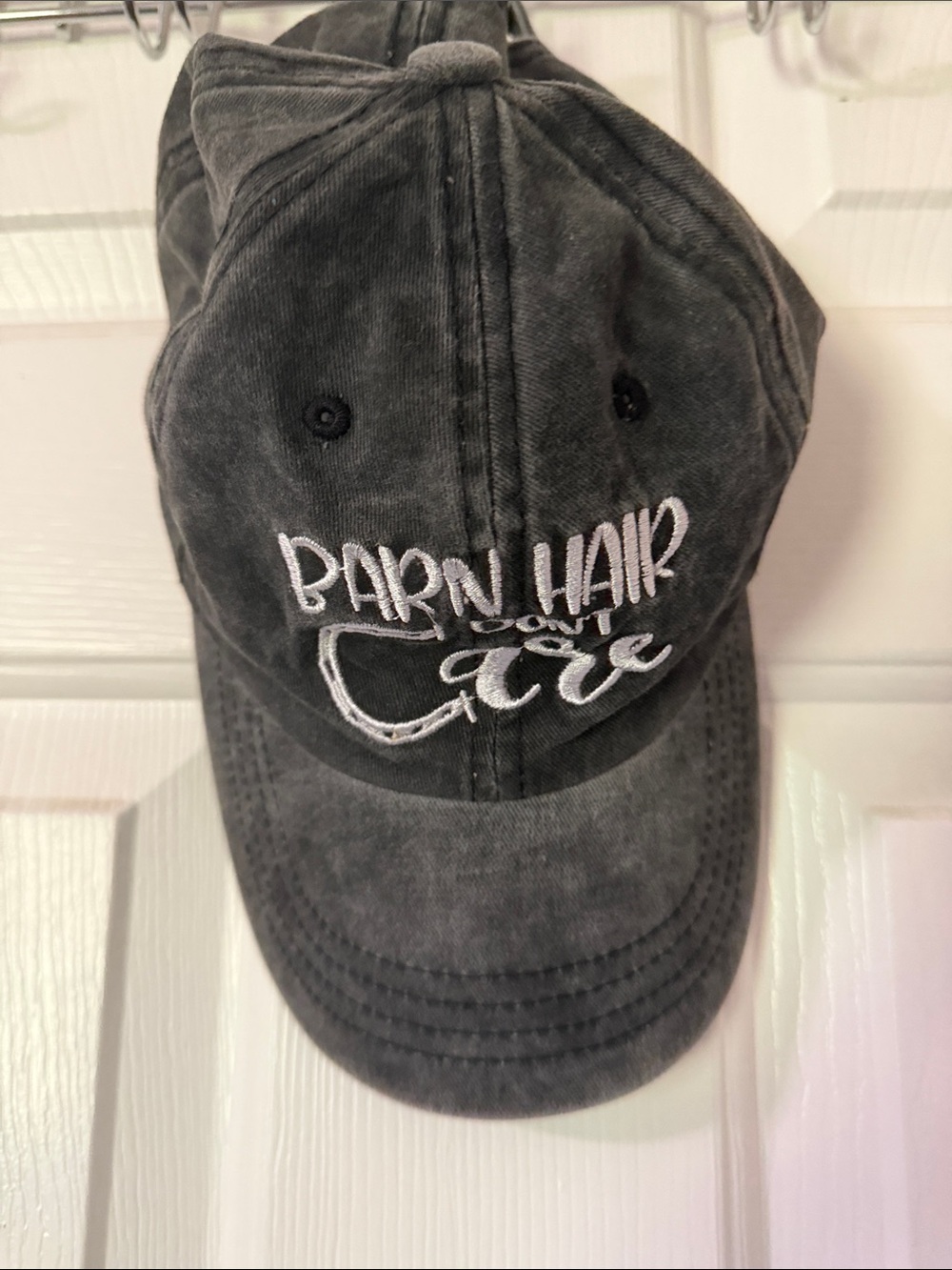 'Barn Hair Don't Care' Washed Black Baseball Cap